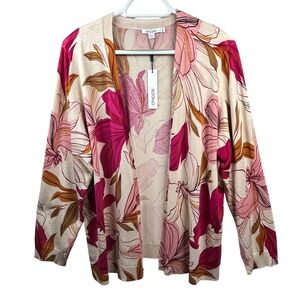 New Chico's Blooms Cardigan Women's XL 3 Berry Compote Floral Open Front Sweater